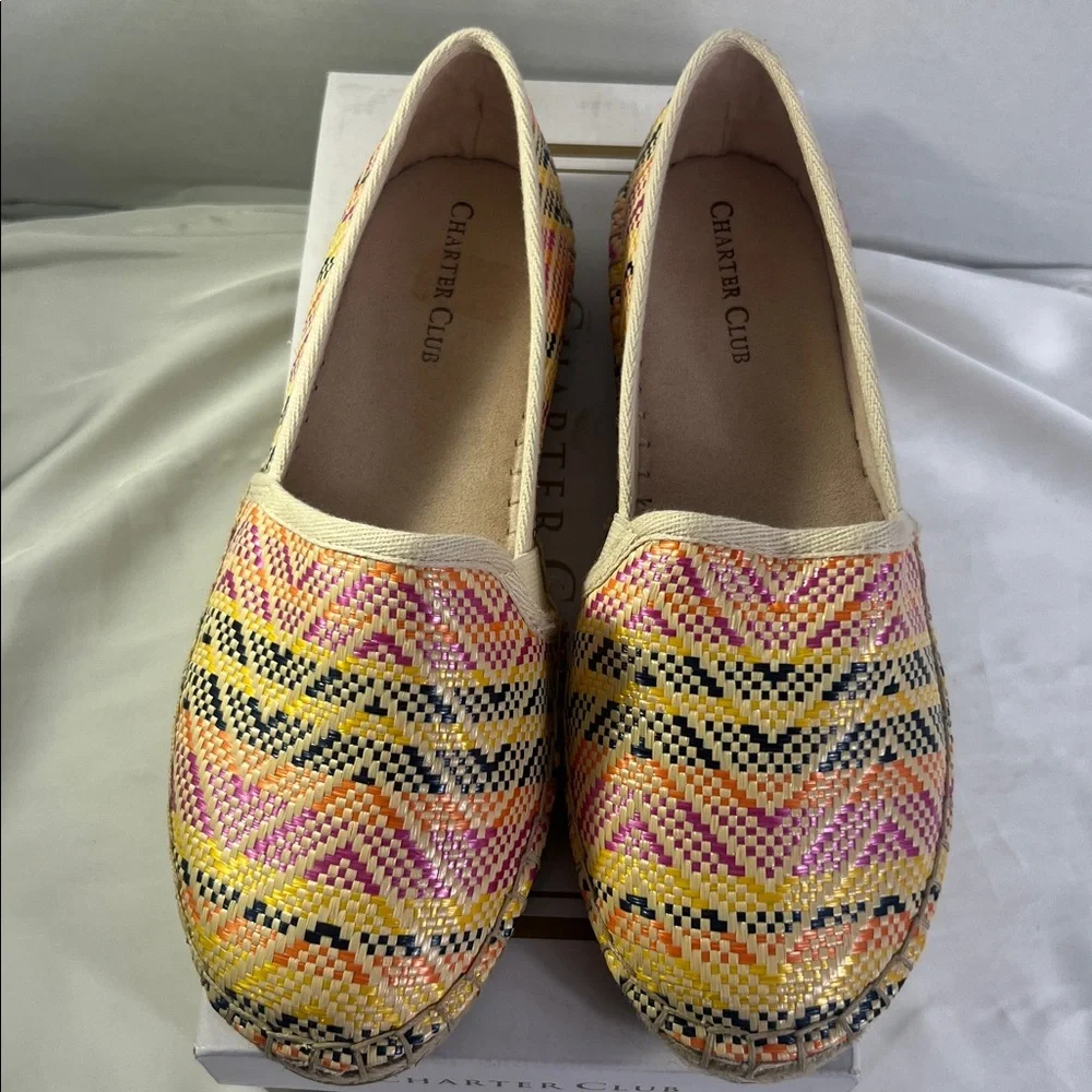 NEW Charter Club Joeey Fabric Vibrant Patterned Espadrilles Women’s 6 Warm Print